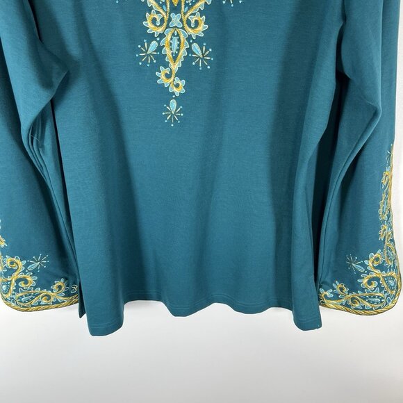 Bob Mackie Wearable Art Top Women's XL Turquoise Stretch Paisley Embroidered NWT - Picture 3 of 9
